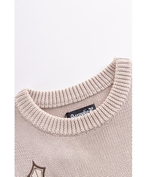SUPPLIER（サプライヤー）の「ニット｜Distressed Multiple Cross Leather Patch Crew Knit｜SUPPLIER（ニット/セーター・メンズ・ブラック/ベージュ・LARGE/MEDIUM/X-LARGE/SMALL）」の5枚目の写真