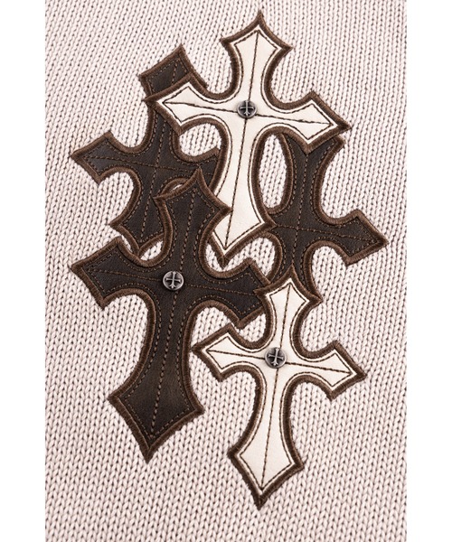 SUPPLIER（サプライヤー）の「ニット｜Distressed Multiple Cross Leather Patch Crew Knit｜SUPPLIER（ニット/セーター・メンズ・ブラック/ベージュ・LARGE/MEDIUM/X-LARGE/SMALL）」の4枚目の写真