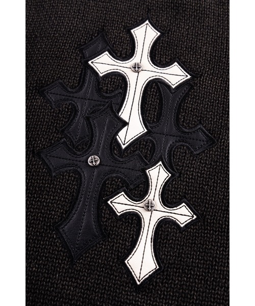 SUPPLIER（サプライヤー）の「ニット｜Distressed Multiple Cross Leather Patch Crew Knit｜SUPPLIER（ニット/セーター・メンズ・ブラック/ベージュ・LARGE/MEDIUM/X-LARGE/SMALL）」の11枚目の写真