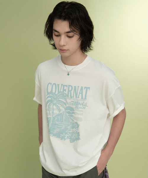 COVERNAT(カバーナット)の「クールコットンサンセットトロピカルグラフィックTシャツホワイト(Tシャツ/カットソー・レディース・その他・X-SMALL/SMALL/MEDIUM/LARGE/X-LARGE/XX-LARGE)」の1枚目の写真