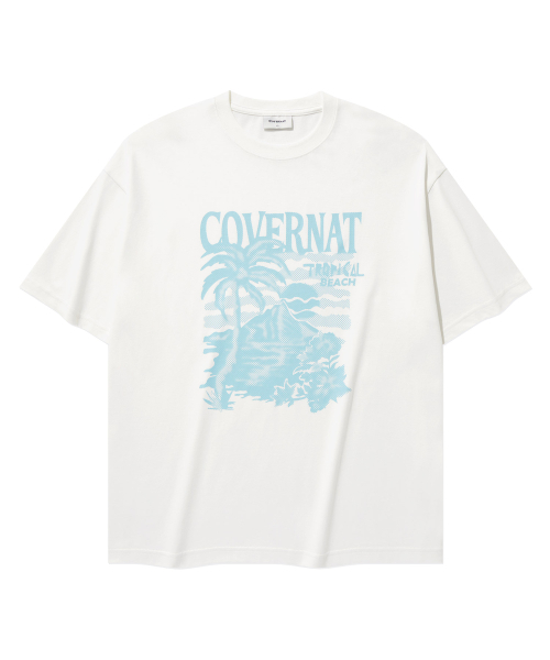 COVERNAT(カバーナット)の「クールコットンサンセットトロピカルグラフィックTシャツホワイト(Tシャツ/カットソー・レディース・その他・X-SMALL/SMALL/MEDIUM/LARGE/X-LARGE/XX-LARGE)」の2枚目の写真