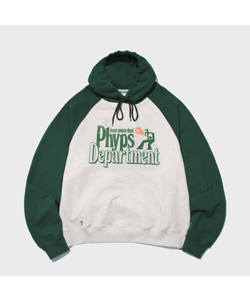 PHYSICAL DEPARTMENT(フィジカル デパートメント)の「ベスケットボールシュートラグランフード_オートミール/グリーン(パーカー・レディース・その他・LARGE/X-LARGE/SMALL/MEDIUM)」の1枚目の写真