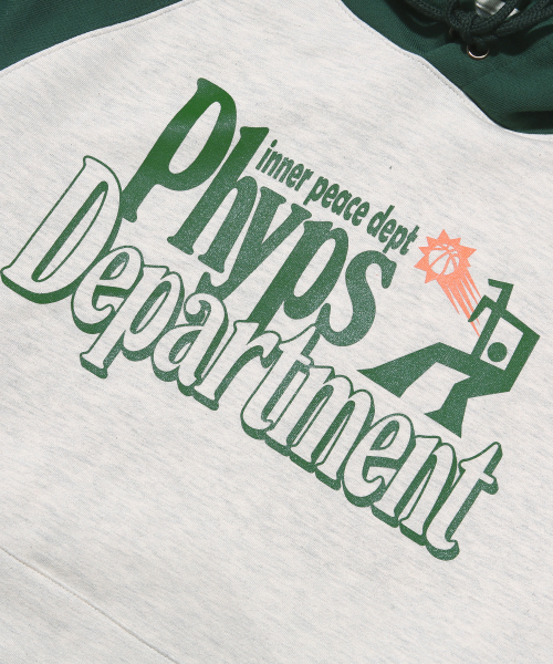 PHYSICAL DEPARTMENT(フィジカル デパートメント)の「ベスケットボールシュートラグランフード_オートミール/グリーン(パーカー・レディース・その他・LARGE/X-LARGE/SMALL/MEDIUM)」の4枚目の写真