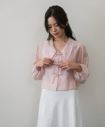 LAMINEZ（ラミネズ）の「セミクロップリボンブラウス - ピンク（シャツ/ブラウス）」