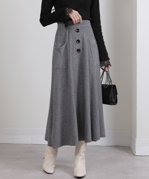 【エスパン】白黒スカート2840 ニットフレアロングスカート（スカート）｜pumpkin port（パンプキン