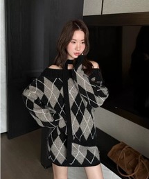 アーガイル ニット」に該当するブラック/黒色系のファッション通販