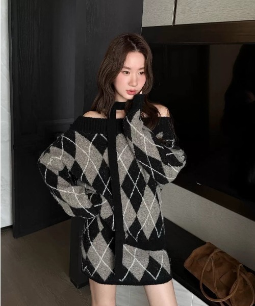 WAAC アーガイル柄 ニットセット サイズ2 セール】アーガイル柄ニットトップス＆スカートSET（2色展開