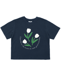 スリーフラワークロップTシャツ(ネイビー)