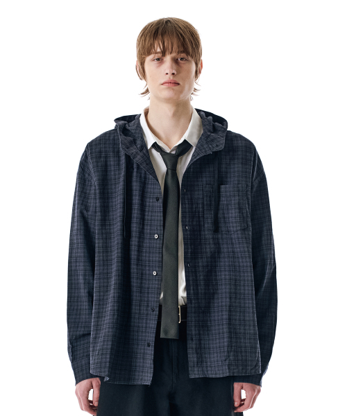 SECONDMONO（セカンドモノローグ）の「Check Hooded Shirt [NAVY]_SESH012NAVY（シャツ/ブラウス・レディース・その他・SMALL/MEDIUM/LARGE/X-SMALL）」の3枚目の写真