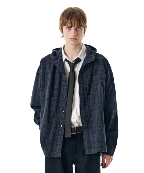 SECONDMONO（セカンドモノローグ）の「Check Hooded Shirt [NAVY]_SESH012NAVY（シャツ/ブラウス・レディース・その他・SMALL/MEDIUM/LARGE/X-SMALL）」の5枚目の写真