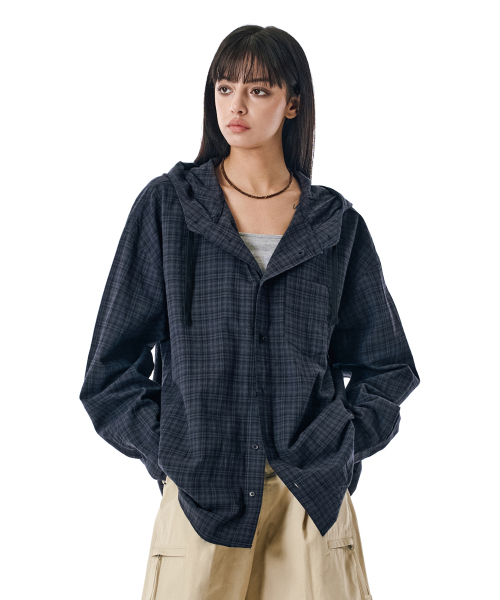 SECONDMONO（セカンドモノローグ）の「Check Hooded Shirt [NAVY]_SESH012NAVY（シャツ/ブラウス・レディース・その他・SMALL/MEDIUM/LARGE/X-SMALL）」の7枚目の写真
