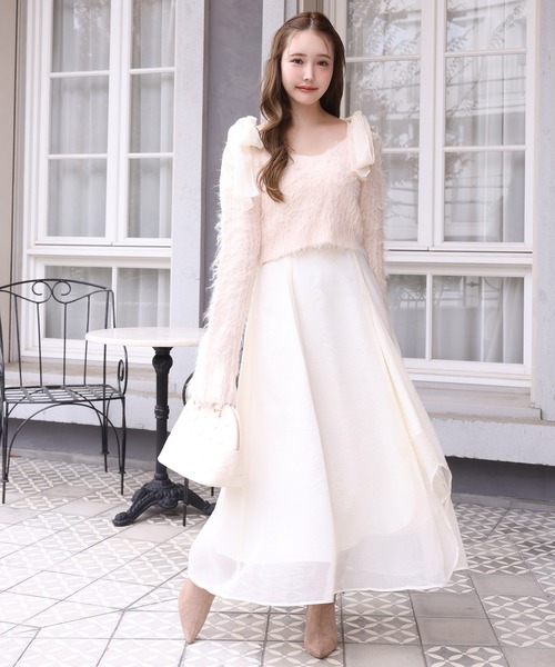 one after another NICE CLAUP（ワンアフターアナザーナイスクラップ）の「肩リボンニットセットワンピース（ワンピース・レディース・ホワイト系その他/グレー系その他/ピンク系その他・FREE）」の3枚目の写真