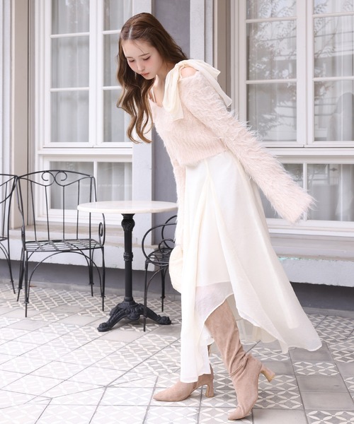 one after another NICE CLAUP（ワンアフターアナザーナイスクラップ）の「肩リボンニットセットワンピース（ワンピース・レディース・ホワイト系その他/グレー系その他/ピンク系その他・FREE）」の5枚目の写真