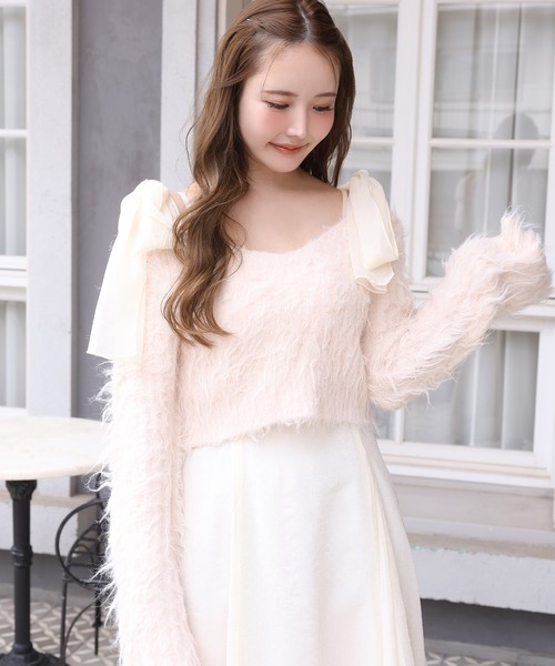 one after another NICE CLAUP（ワンアフターアナザーナイスクラップ）の「肩リボンニットセットワンピース（ワンピース・レディース・ホワイト系その他/グレー系その他/ピンク系その他・FREE）」の6枚目の写真