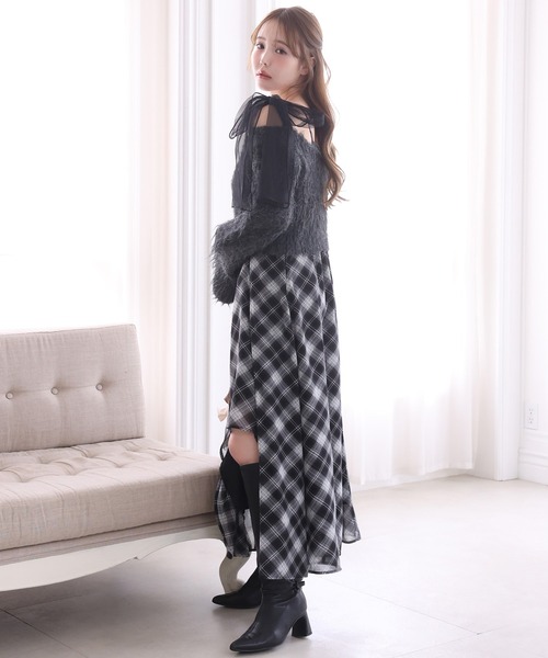 one after another NICE CLAUP（ワンアフターアナザーナイスクラップ）の「肩リボンニットセットワンピース（ワンピース・レディース・ホワイト系その他/グレー系その他/ピンク系その他・FREE）」の11枚目の写真