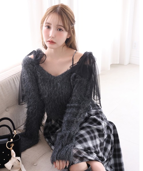 one after another NICE CLAUP（ワンアフターアナザーナイスクラップ）の「肩リボンニットセットワンピース（ワンピース・レディース・ホワイト系その他/グレー系その他/ピンク系その他・FREE）」の13枚目の写真