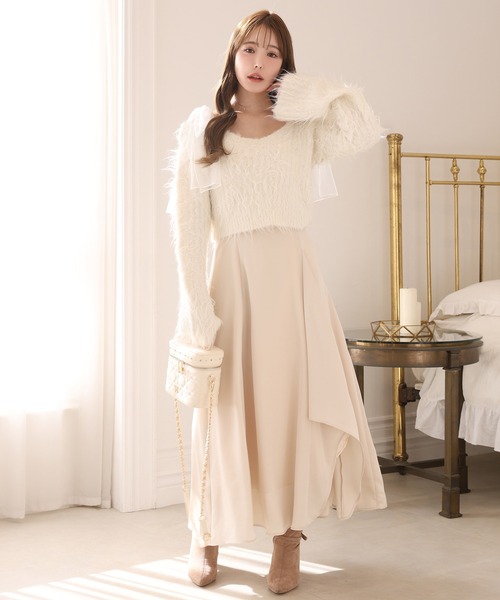 one after another NICE CLAUP（ワンアフターアナザーナイスクラップ）の「肩リボンニットセットワンピース（ワンピース・レディース・ホワイト系その他/グレー系その他/ピンク系その他・FREE）」の14枚目の写真