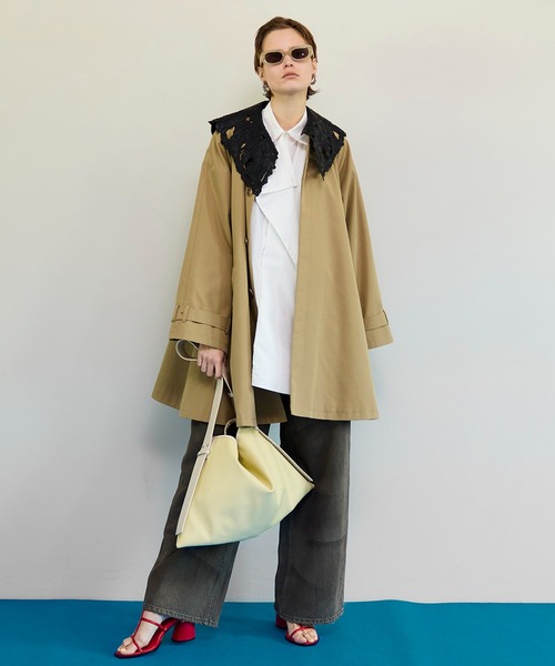Lace Collar Tent Flare Trench Coat/レースカラーテントフレア