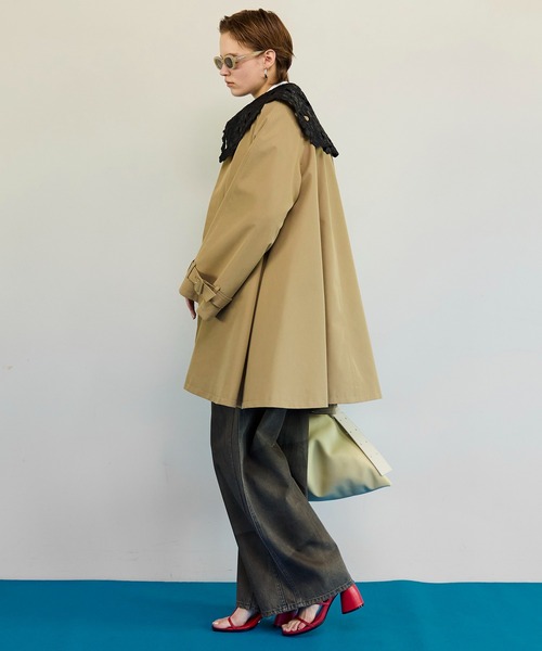 Lace Collar Tent Flare Trench Coat/レースカラーテントフレア