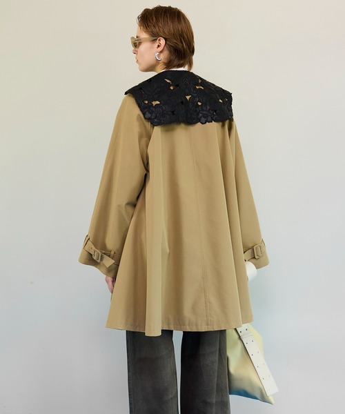 Lace Collar Tent Flare Trench Coat/レースカラーテントフレア
