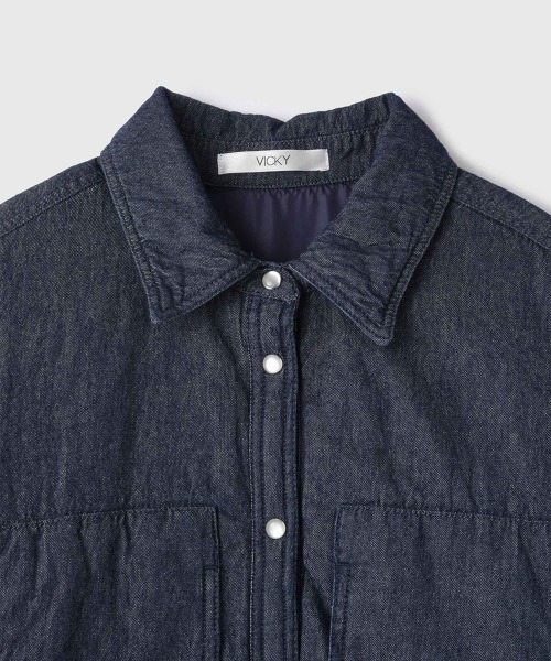 VICKY（ビッキー）の「パデッドデニムビッグシャツ≪洗濯機で洗える≫（シャツ/ブラウス・レディース・ネイビー/ブラック・M）」の11枚目の写真