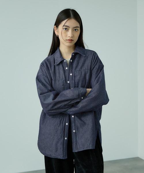 VICKY（ビッキー）の「パデッドデニムビッグシャツ≪洗濯機で洗える≫（シャツ/ブラウス・レディース・ネイビー/ブラック・M）」の17枚目の写真