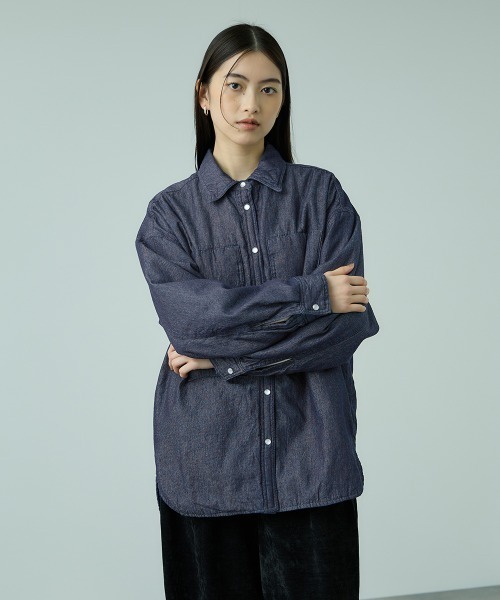 VICKY（ビッキー）の「パデッドデニムビッグシャツ≪洗濯機で洗える≫（シャツ/ブラウス・レディース・ネイビー/ブラック・M）」の20枚目の写真