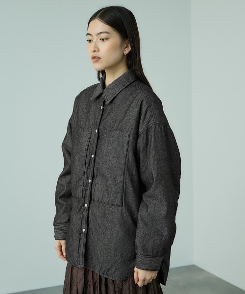VICKY（ビッキー）の「パデッドデニムビッグシャツ≪洗濯機で洗える≫（シャツ/ブラウス・レディース・ネイビー/ブラック・M）」の5枚目の写真