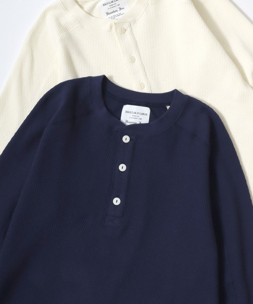 HOUSTON（ヒューストン）の「HOUSTON/ヒューストン Heavy Thermal Henley Tee/ヘビーサーマル ワッフル 無地 ヘンリーネック 長袖Tシャツ/ロングスリーブTシャツ/ロンT/レディース メンズ（Tシャツ/カットソー・メンズ・ブラック/ネイビー/グレー/オフホワイト・M/XL/L）」の4枚目の写真