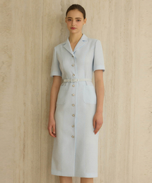 JULIY&CALLA（ジュリー&カラー）の「25HS カラー120 テルアライン クイーンロング ツイードワンピース スカイブルー（ワンピース）」