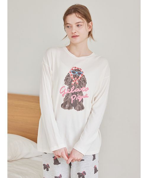 スカーフDOGワンポイントロンT（ルームウェア/パジャマ）｜gelato