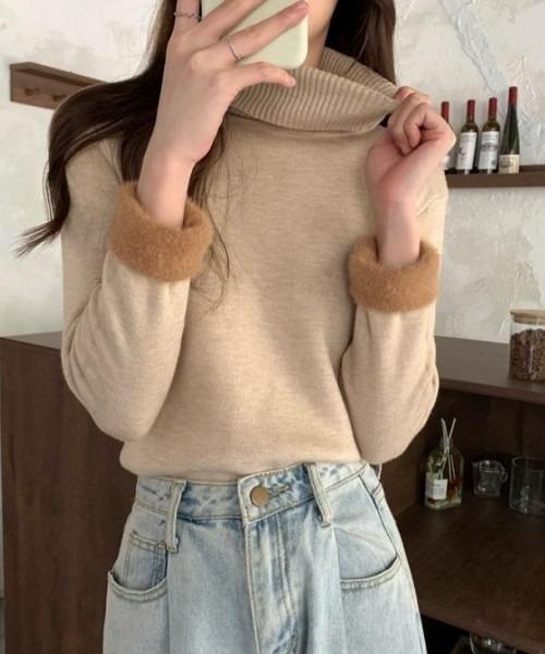 AMELY(エミリー)の「裏起毛タートルネックニット(ニット/セーター・レディース・ブラック/グレー/ブラウン/オフホワイト/ベージュ/ネイビー・M/L/フリー)」の6枚目の写真