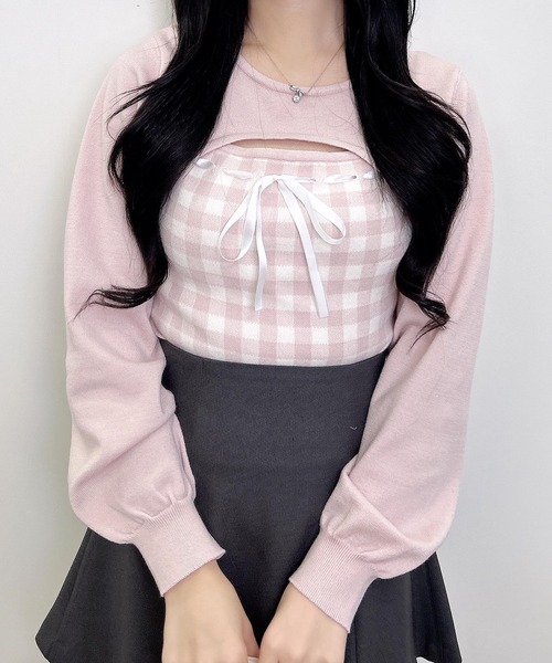 INGNI（イング）の「ボレロレイヤード風リボンギンガムチェックニット（ニット/セーター・レディース・ホワイト系6/ホワイト系その他2/ホワイト系その他・M）」の4枚目の写真