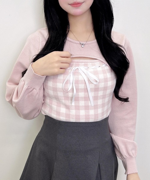 INGNI（イング）の「ボレロレイヤード風リボンギンガムチェックニット（ニット/セーター・レディース・ホワイト系6/ホワイト系その他2/ホワイト系その他・M）」の5枚目の写真