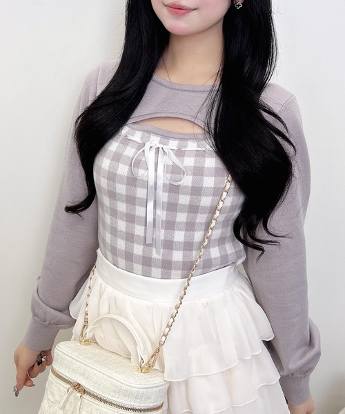 INGNI（イング）の「ボレロレイヤード風リボンギンガムチェックニット（ニット/セーター・レディース・ホワイト系6/ホワイト系その他2/ホワイト系その他・M）」の20枚目の写真