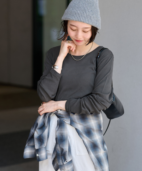 JOURNAL STANDARD relume(ジャーナルスタンダード レリューム)の「《追加2》ツイストシアーテレコロングTEE(Tシャツ/カットソー・レディース・チャコールグレー/ピンク/ブラウン/ホワイト・FREE)」の1枚目の写真