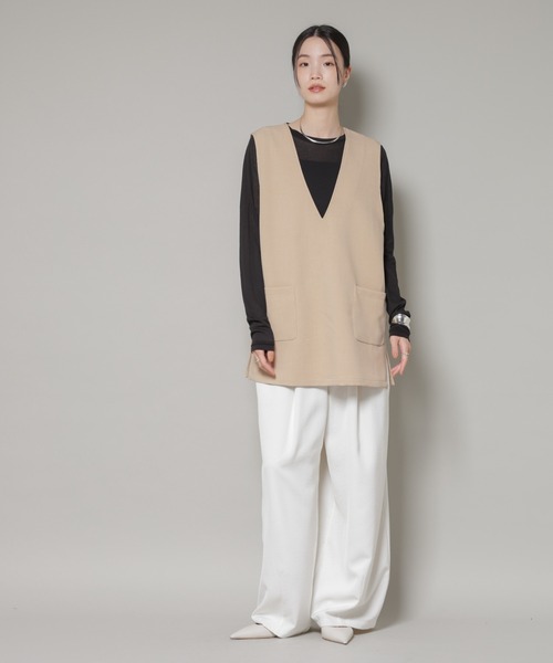 NANO universe（ナノユニバース）の「Vネックベスト×ハーフパンツ セットアップ（ベスト・レディース・グレー/ブラック/ベージュ・FREE）」の5枚目の写真