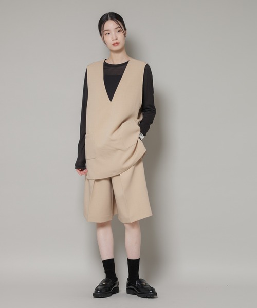 NANO universe（ナノユニバース）の「Vネックベスト×ハーフパンツ セットアップ（ベスト・レディース・グレー/ブラック/ベージュ・FREE）」の9枚目の写真