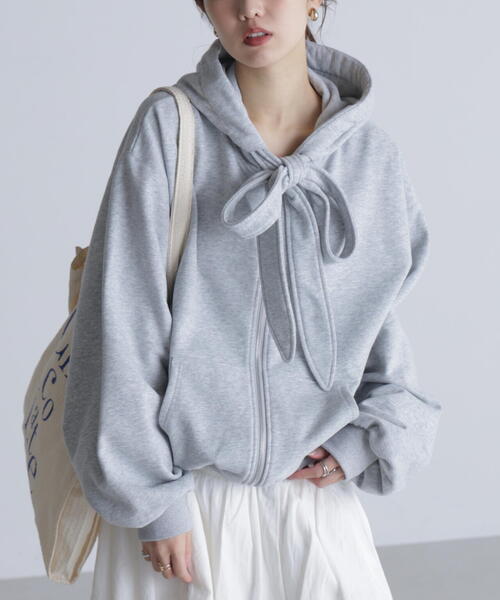 FREE'S MART(フリーズマート)の「◆起毛ビッグリボンジップパーカー(パーカー・レディース・グレー/ホワイト・FREE)」の5枚目の写真