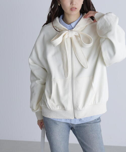 FREE'S MART(フリーズマート)の「◆起毛ビッグリボンジップパーカー(パーカー・レディース・グレー/ホワイト・FREE)」の19枚目の写真
