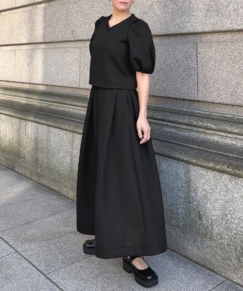 JENNE（ジェンヌ）の「タックダンボールニットスカート（スカート・レディース・ホワイト/ブラック/グレー・SMALL/MEDIUM/LARGE）」の7枚目の写真