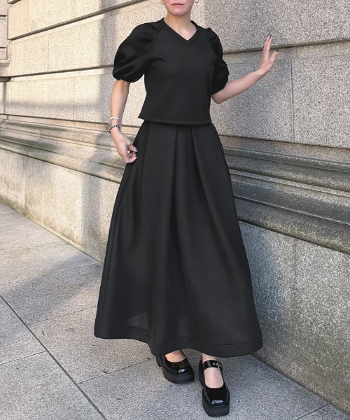 JENNE（ジェンヌ）の「タックダンボールニットスカート（スカート・レディース・ホワイト/ブラック/グレー・SMALL/MEDIUM/LARGE）」の10枚目の写真