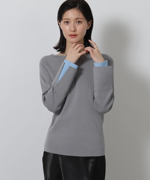 LAKOLE（ラコレ）の「12ゲージ袖レイヤーニットプルオーバー / 639732（ニット/セーター・レディース・グレー/オフホワイト/ネイビー・FREE）」の3枚目の写真