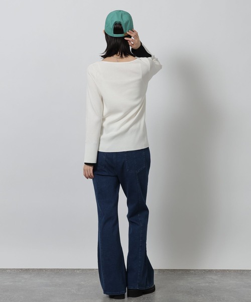 LAKOLE（ラコレ）の「12ゲージ袖レイヤーニットプルオーバー / 639732（ニット/セーター・レディース・グレー/オフホワイト/ネイビー・FREE）」の6枚目の写真