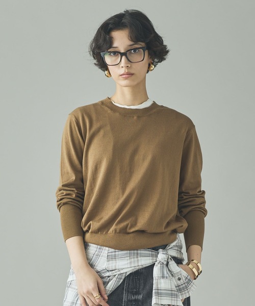 Curensology（カレンソロジー）の「Curensology(カレンソロジー)/ファインコットンクルーネックプルオーバー（ニット/セーター・レディース・ブラウン/アイボリー/ブラック・FREE）」の3枚目の写真