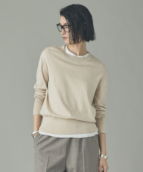 Curensology（カレンソロジー）の「Curensology(カレンソロジー)/ファインコットンクルーネックプルオーバー（ニット/セーター・レディース・ブラウン/アイボリー/ブラック・FREE）」の2枚目の写真