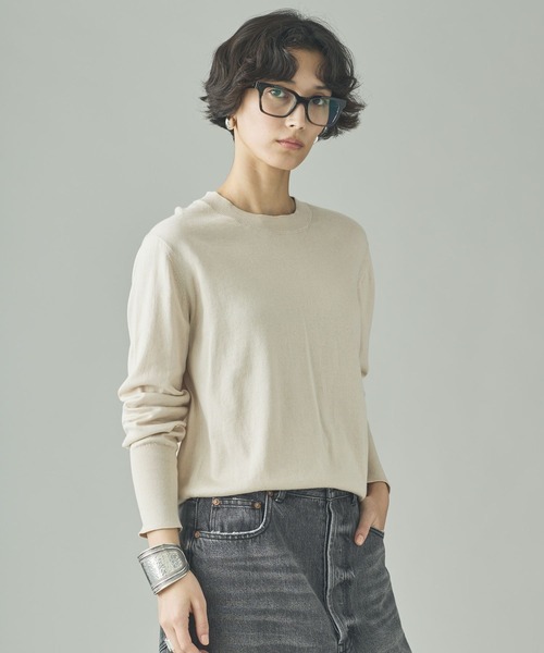 Curensology（カレンソロジー）の「Curensology(カレンソロジー)/ファインコットンクルーネックプルオーバー（ニット/セーター・レディース・ブラウン/アイボリー/ブラック・FREE）」の4枚目の写真