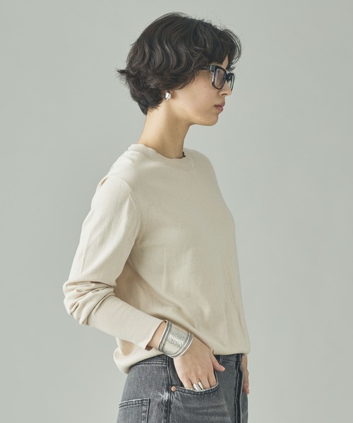 Curensology（カレンソロジー）の「Curensology(カレンソロジー)/ファインコットンクルーネックプルオーバー（ニット/セーター・レディース・ブラウン/アイボリー/ブラック・FREE）」の5枚目の写真