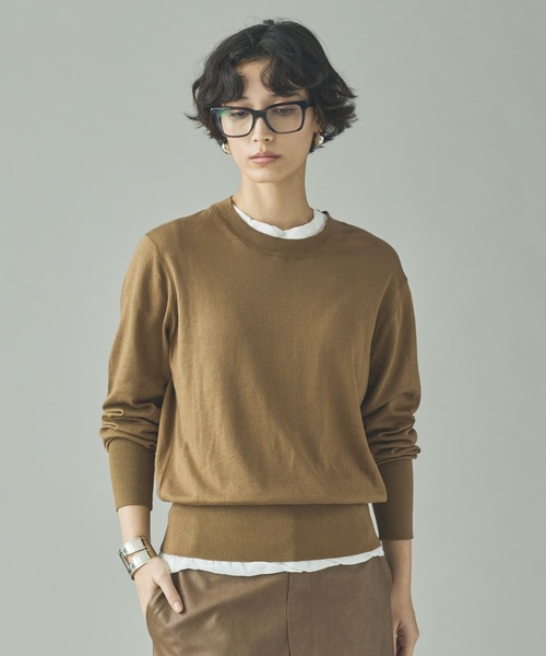 Curensology（カレンソロジー）の「Curensology(カレンソロジー)/ファインコットンクルーネックプルオーバー（ニット/セーター・レディース・ブラウン/アイボリー/ブラック・FREE）」の14枚目の写真