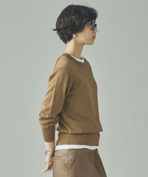 Curensology（カレンソロジー）の「Curensology(カレンソロジー)/ファインコットンクルーネックプルオーバー（ニット/セーター・レディース・ブラウン/アイボリー/ブラック・FREE）」の15枚目の写真